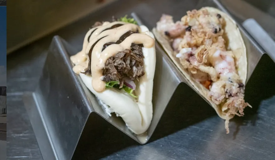 Bao de carrillera y taco de puntillitas